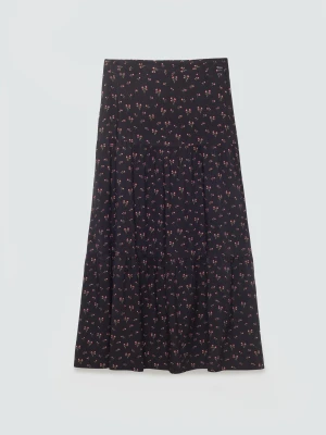 Spódnica damska midi z wiskozy z motywem kwiatowym czarna Vendi 906 BIG STAR