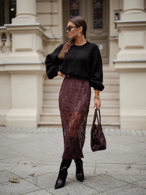 Spódnica Długa z Koronki Brązowa ClothStore