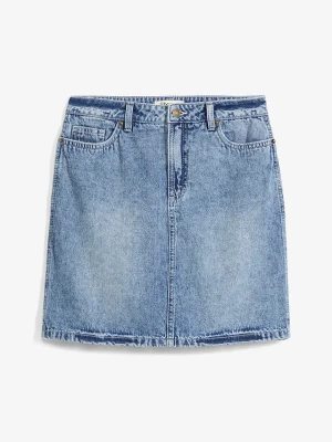 Spódnica dżinsowa mid waist, low stretch BonPrix niebieski