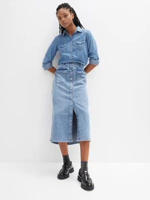 Spódnica dżinsowa z naszywanymi kieszeniami bonprix