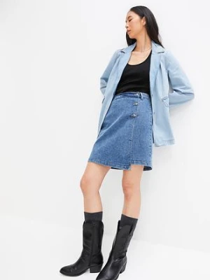 Spódnica dżinsowa z założeniem kopertowym bonprix