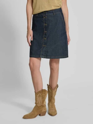 Spódnica jeansowa o długości do kolan z listwą guzikową na całej długości model ‘Happy’ FREE/QUENT