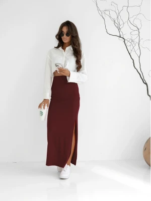 Spódnica maxi prążkowana MALWA - bordowy  magmac 