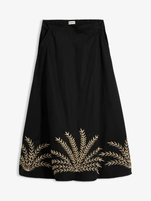 Spódnica maxi z haftem BonPrix czarny