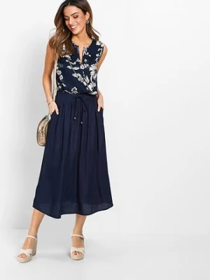 Spódnica maxi z wiskozy z wygodnym ściągaczem w talii z wiązanym paskiem bonprix