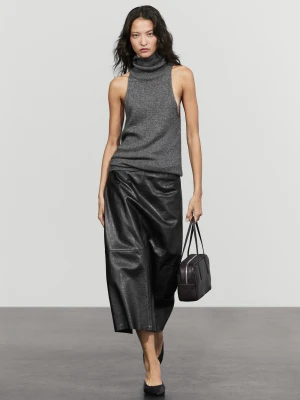 Spódnica Midi Balloon Ze Skóry Nappa - Czarny - Massimo Dutti - Female