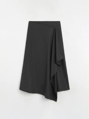 Spódnica Midi Kopertowa W Prążki - Szary - Massimo Dutti - Female