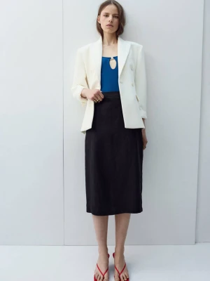 Spódnica midi lniana czarny - Kobieta - - MANGO