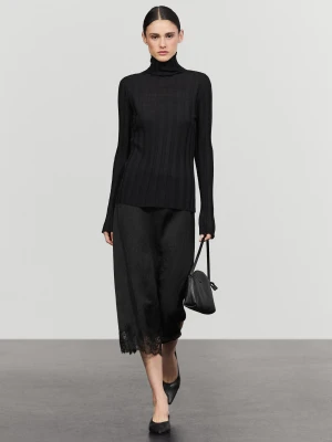 Spódnica Midi O Luźnym Kroju Z Koronką - Czarny - Massimo Dutti - Female