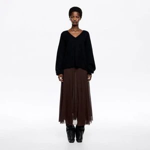 Spódnica midi rozkloszowany krój brązowa BIMBA Y LOLA