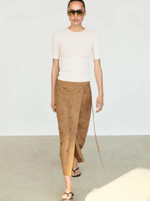 Spódnica Midi Typu Pareo Z Aplikacjami - Żółty Musztardowy - Massimo Dutti - Female