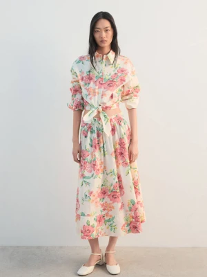 Spódnica midi w kwiaty złamana biel - Kobieta - - MANGO