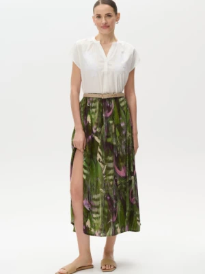 Spódnica midi w zielonym kolorze wzór tropic Greenpoint