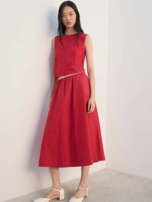 Spódnica midi z bawełny z marszczeniami czerwony - Kobieta - - MANGO