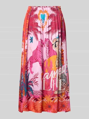 Spódnica midi z czystej wiskozy z nadruk z motywem na całej powierzchni miss goodlife