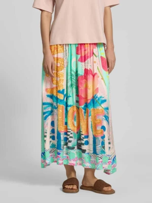 Spódnica midi z czystej wiskozy z nadruk z motywem na całej powierzchni miss goodlife