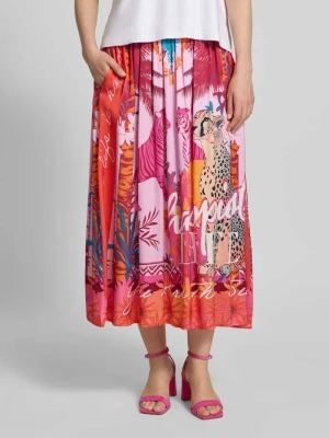 Spódnica midi z czystej wiskozy z nadruk z motywem na całej powierzchni miss goodlife