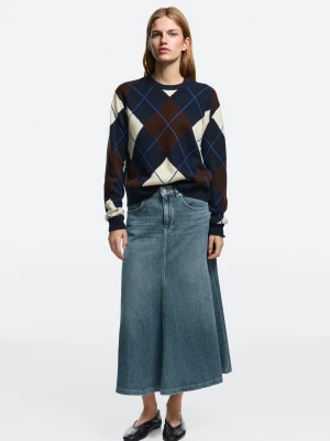 Spódnica Midi Z Denimu O Kroju Dzwonów - Średni Niebieski - Massimo Dutti - Female