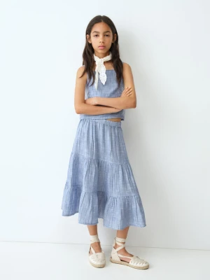 Spódnica midi z falbanką niebieski - Dzieci - lata - MANGO KIDS
