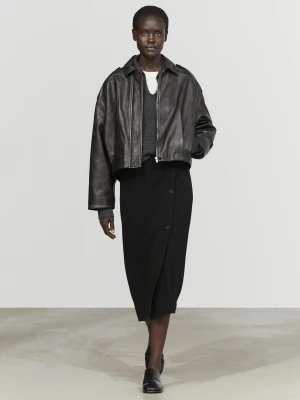 Spódnica Midi Z Guzikami - Czarny - Massimo Dutti - Female