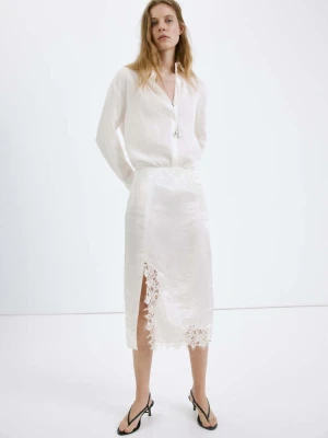 Spódnica satynowa z koronką biały - Kobieta - - MANGO