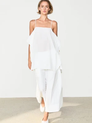 Spódnica Midi Z Karczkiem I Zakładką - Biały - Massimo Dutti - Female