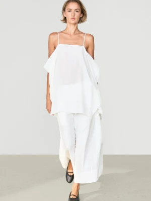 Spódnica Midi Z Karczkiem I Zakładką - Biały - Massimo Dutti - Female