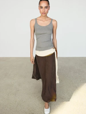 Spódnica Midi Z Kontrastową Falbaną - Brązowy - Massimo Dutti - Female