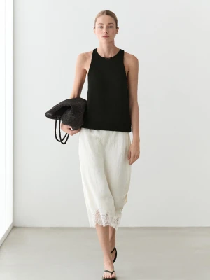 Spódnica Midi Z Koronką - Biały - - Massimo Dutti - Female