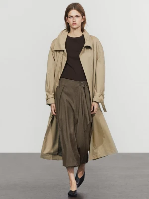 Spódnica Midi Z Ozdobną Sprzączką - Szarobrązowy - Massimo Dutti - Female