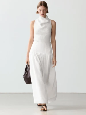 Spódnica Midi Z Ozdobnym Karczkiem - Biały - Massimo Dutti - Female