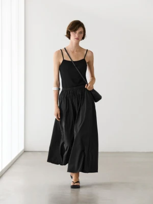 Spódnica Midi Z Technicznej Tkaniny - Czarny - Massimo Dutti - Female