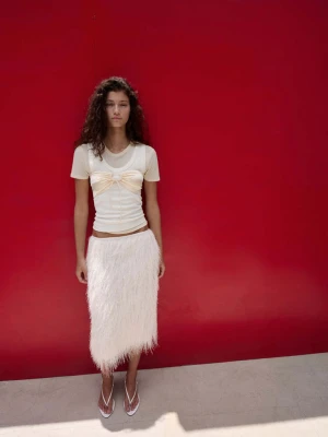 SpÃ³dnica midi z fakturÄ… z nitkami zÅ‚amana biel - Kobieta - - MANGO