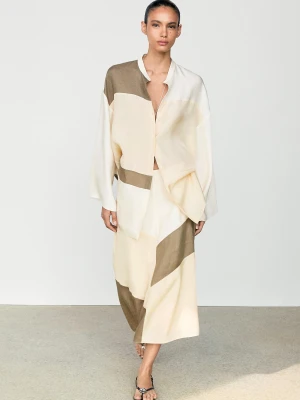 Spódnica Midi Z Tkaniny O Luźnym Kroju I Wzorem Patchwork - Biały - - Massimo Dutti - Female