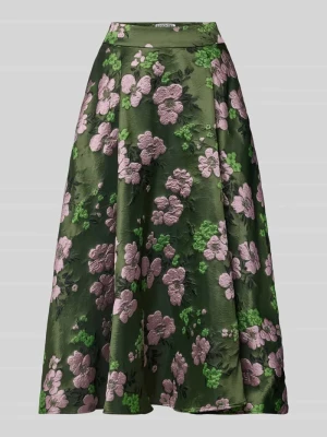 Rozkloszowana spódnica midi z czystej wiskozy model 'KATHYANNE' Essentiel Antwerp Zielony melanż