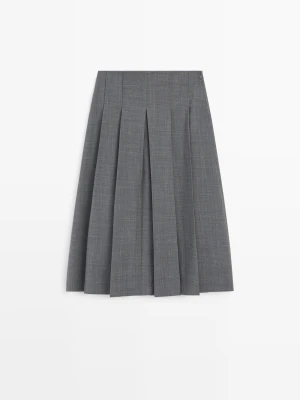 Spódnica Midi Z Zakładkami I Domieszką Wełny - Szary - Massimo Dutti - Female