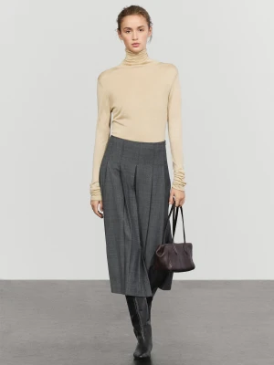 Spódnica Midi Z Zakładkami I Domieszką Wełny - Szary - Massimo Dutti - Female