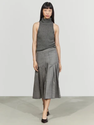 Spódnica Midi Z Zakładkami I Kieszenią - Szary - Massimo Dutti - Female