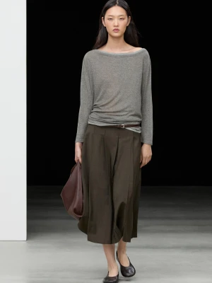 Spódnica Midi Z Zakładkami Z Mieszanki Wełny - Brązowy - Massimo Dutti - Female