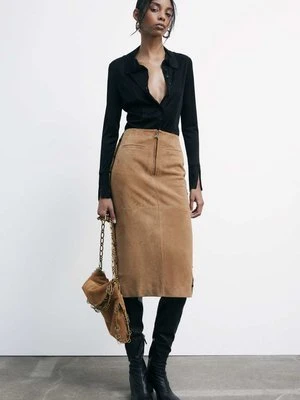 Spódnica midi z zamszu z detalem piercingu PATRIZIA PEPE
