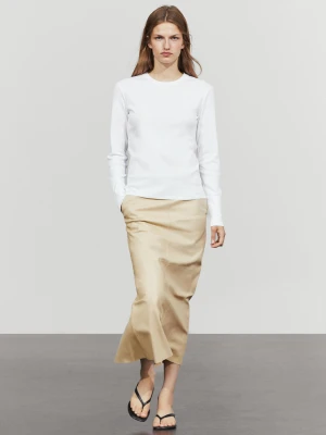 Spódnica Midi Ze Skóry Nappa - Waniliowy - Massimo Dutti - Female