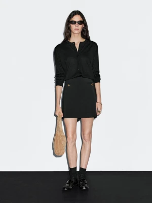 Spódnica Mini Na Guziki - Czarny - - Massimo Dutti - Kobieta