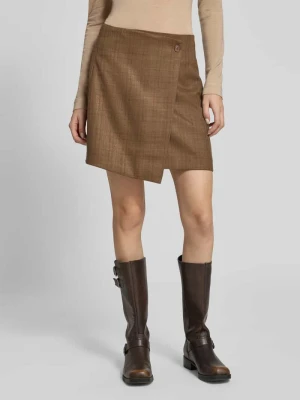 Spódnica mini w kopertowym stylu model 'Kanille' MbyM Ciemnobrązowy