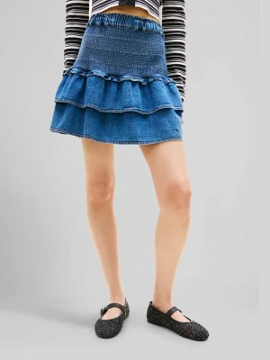Spódnica mini z denimu z czystej bawełny z falbanami Tommy Jeans