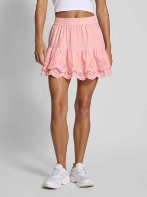 Spódnica mini z haftem angielskim i elastycznym pasem REVIEW