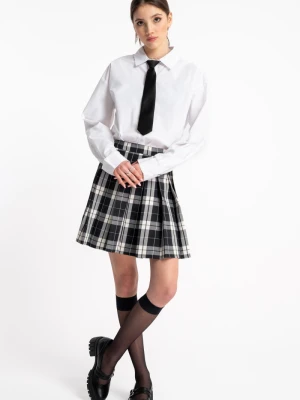 Spódnica mini z kontrafałdami w biało-czarną kratę Reporter
