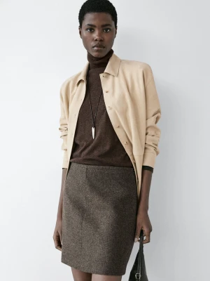 Spódnica Mini Z Mieszanki Wełny - Czekoladowy - - Massimo Dutti - Kobieta