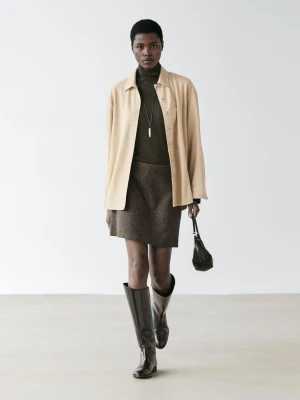 Spódnica Mini Z Mieszanki Wełny - Czekoladowy - - Massimo Dutti - Kobieta