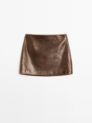 Spódnica Mini Ze Skóry Nappa - Brązowy - - Massimo Dutti - Kobieta