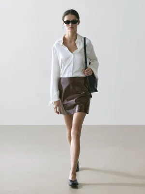 Spódnica Mini Ze Skóry Nappa - Brązowy - - Massimo Dutti - Kobieta